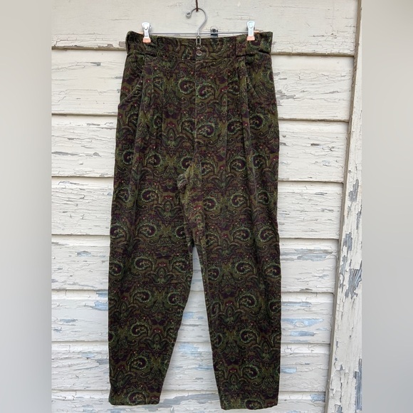 Vintage 90s IVY Paisley Corduroy Barrel Pleated Academia Fall Trousers Pants - Picture 1 of 7